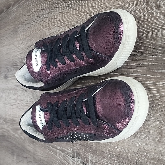 Mèlinè Shiny Metallic Italian Leather Studded Star Low Top Sneakers Raspberry 37 - Picture 4 of 8